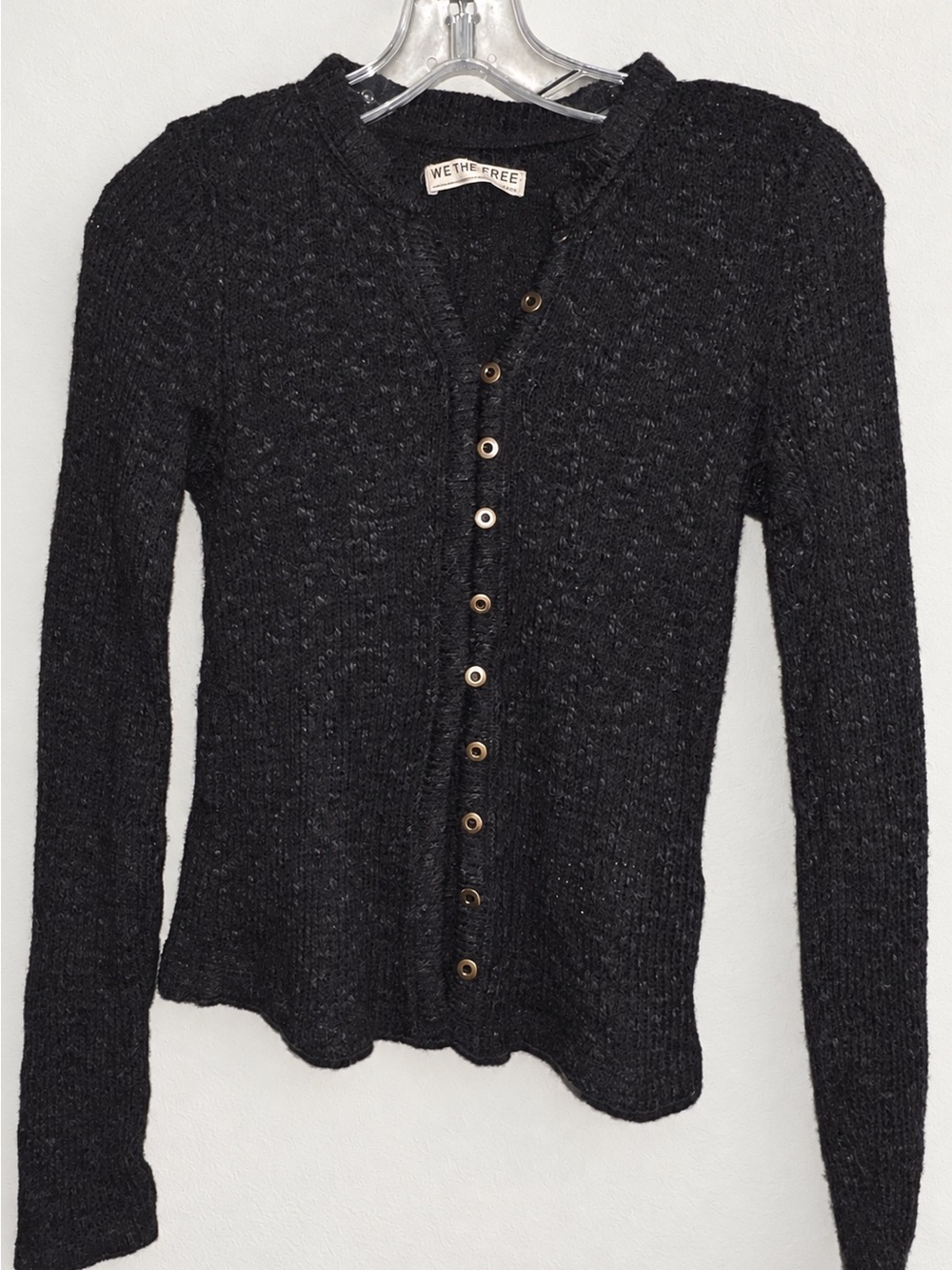 NWOT- We The Free Black, Textured, Button Front, Knit, Cardigan Sz M